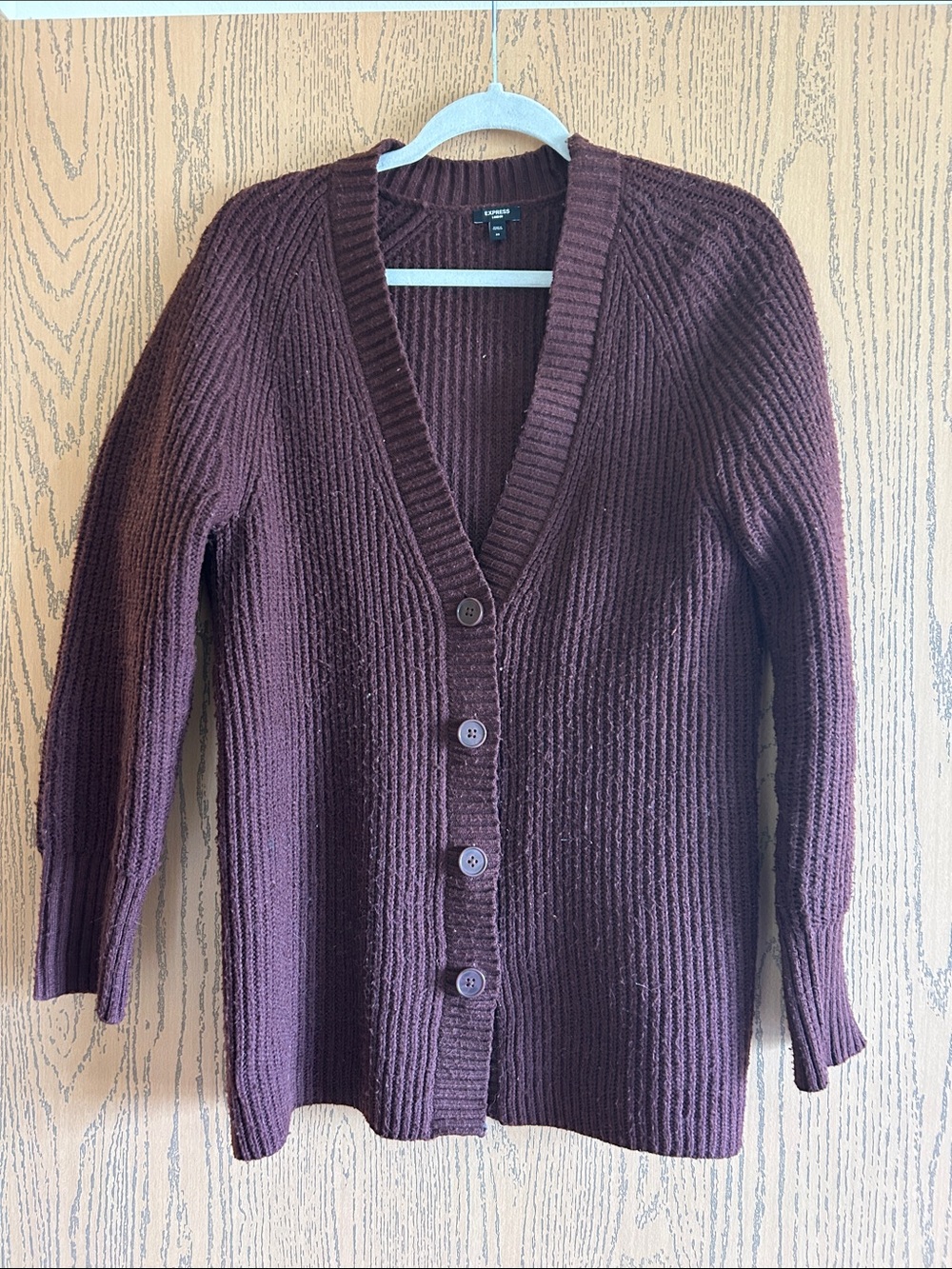 Express Women's Ribbed Button-Front Cardigan - Plum